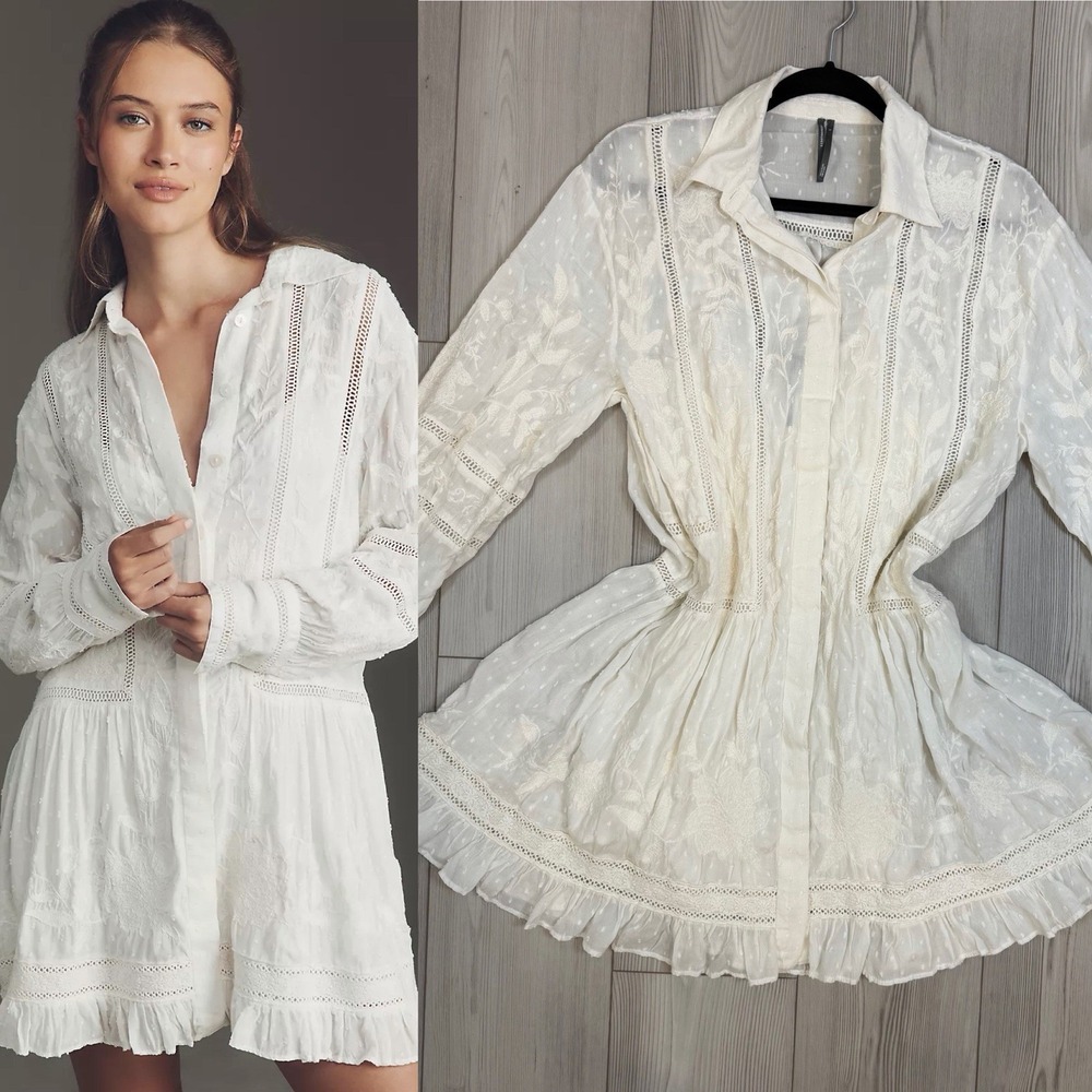 Anthropologie White Eyelet Mini Dress